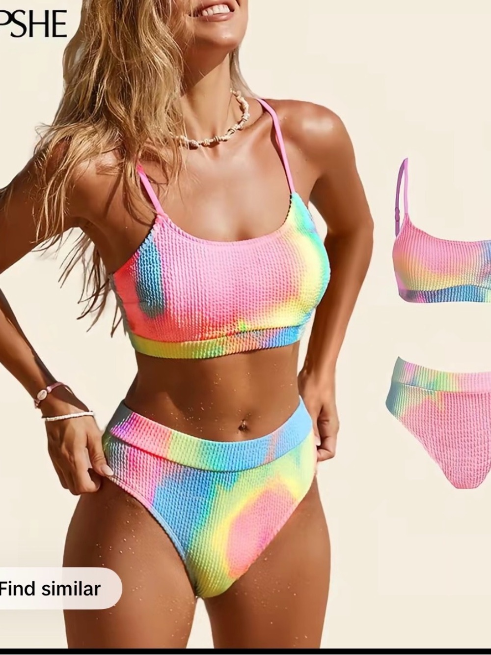 Rainbow Tie-Dye Texttured Bikini - Pink, Yellow, Blue, Green